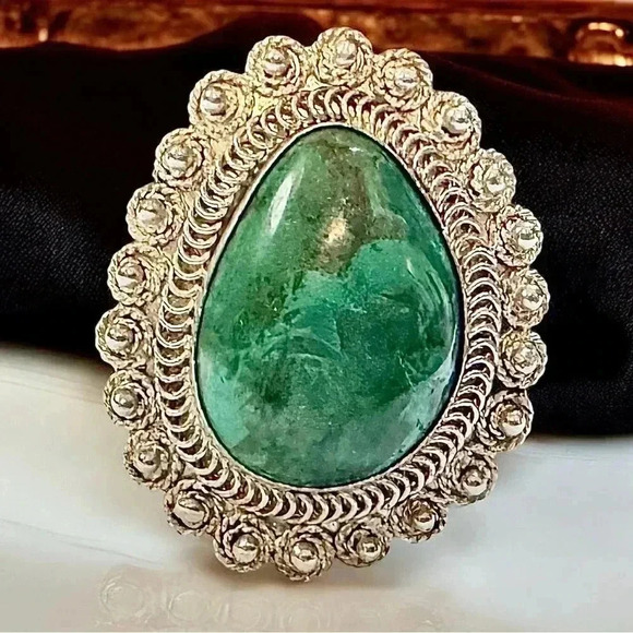 Vintage Eilat Stone in .935 Argentium Silver Brooch Pendant